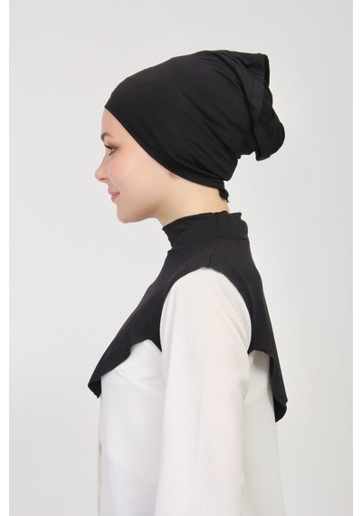 Manolyaşal İslamic Hijab Düz Balıkçı Yakalı Kurtarıcı Boyunluk Siyah