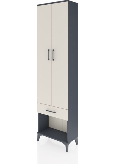 Arges Dolap 4 Raflı Tek Çekmeceli 2 Kapaklı 60x30x221 Antrasit-aytaşı Antrasit
