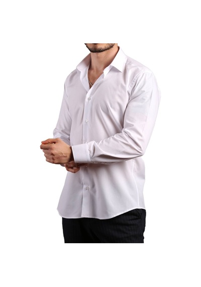 Dicotto Beyaz Dar Kesim Slim Fit Uzun Kol Düz Renk Erkek Gömlek - 151-1 001