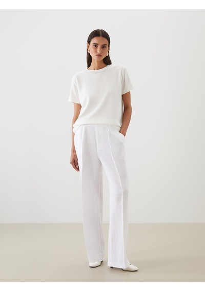 Lcw Modest Beyaz Loose Fit %100 Keten Kadın Pantolon
