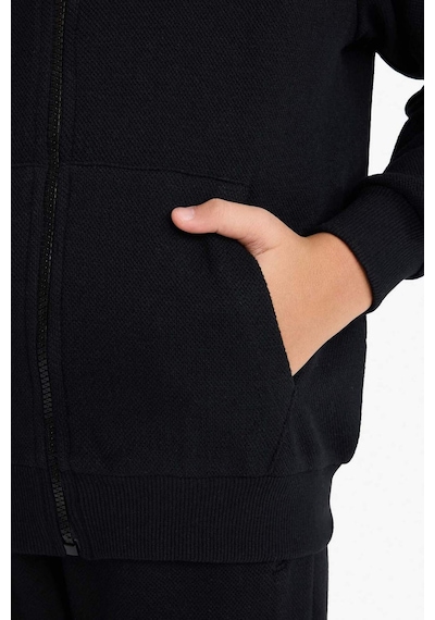 Defacto Erkek Çocuk Kapüşonlu Pike Fermuarlı Sweatshirt B6503a826spbk81 Siyah-bk81