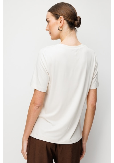 Desen Triko Kadın V Yaka Cebi Saten Şeritli Penye T-shirt 26828 Taş Taş