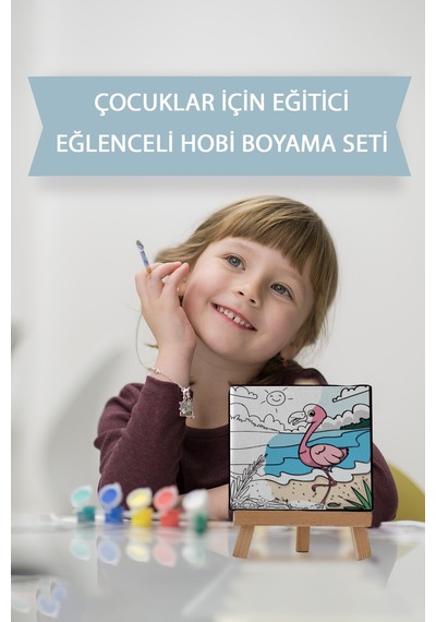 Sevimli Pembe Flamingo Çocuk Eğitici Tuval Boyama Hobi Seti