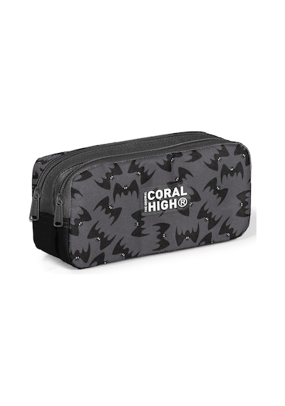 Coral High Erkek Çocuk Siyah Yarasa Desenli İki Bölmeli Kalem Çantası/kalemlik 31044 Siyah - Gri