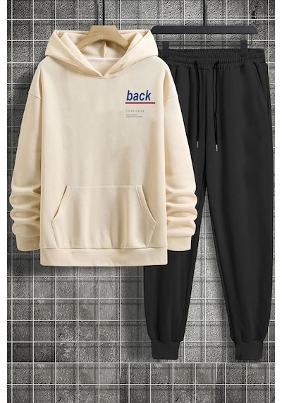 Uyguntarz Unisex Back Sırt Baskılı Eşofman Takımı Bej