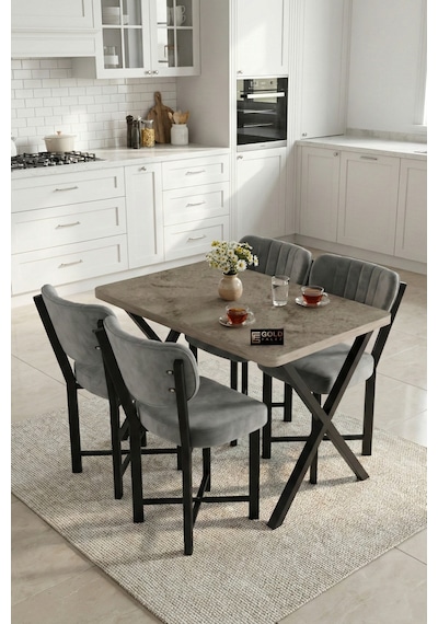 Mutfak Masası 4 Sandalyeli Set 110x70 Cm Modern Masa Takımı Cafe Balkon Ofis Masa Elma 9887 Anstrast Gri Mutfak Masası 4 Sandalyeli Set 110x70 Cm Modern Masa Takımı Cafe Balkon Ofis Masa Elma 9887 Anstrast Gri