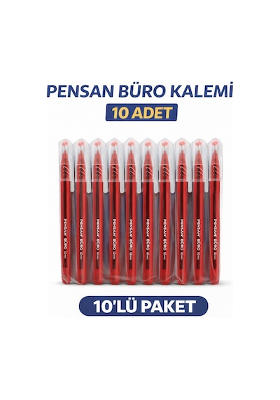 Pensan Büro 2270 Kırmızı Tükenmez Kalem 1.0 Mm Medium Yerli Üretim 10 Adet