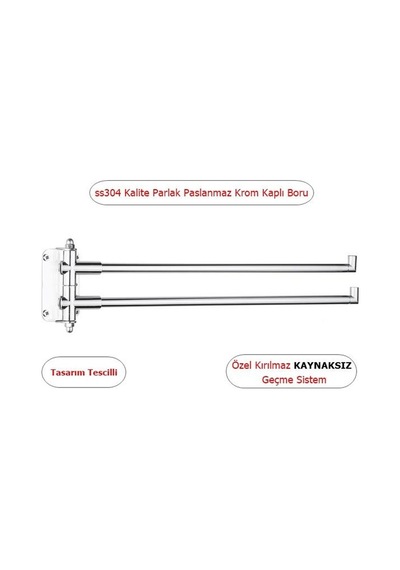 Tema Banyo 2 Li Döner Havluluk 304 Kalite Paslanmaz Krom Kaplama Krom