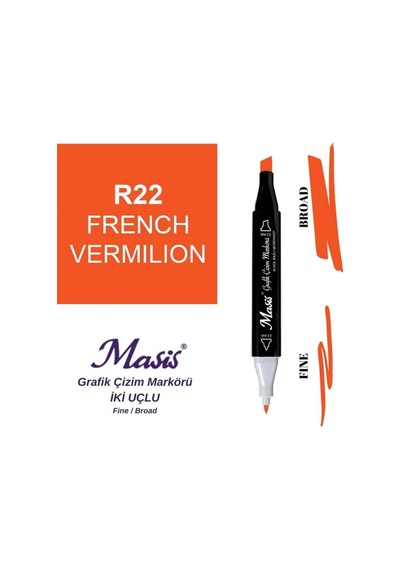 Çift Uçlu Marker Grafik Çizim Kalemi 22 Kızıl Turuncu