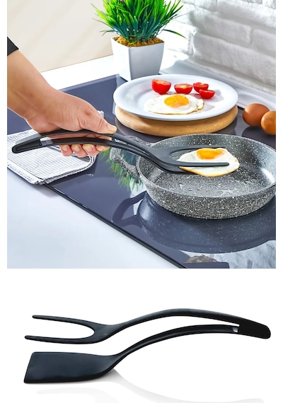 Pratik Yanmaz Yapışmaz Teflon Maşalı Spatula 220 Dereceye Dayanıklı Teflon Servis Set 1 Adet