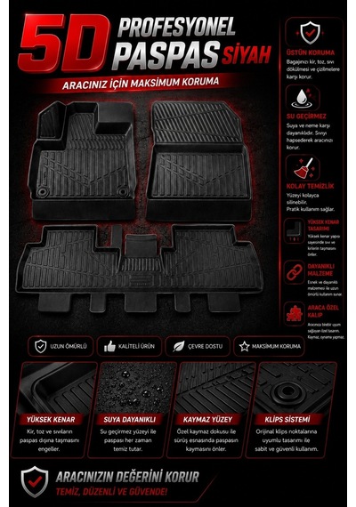Toyota Yaris 2006-2012 Universal Havuzlu Paspas Takımı Krom