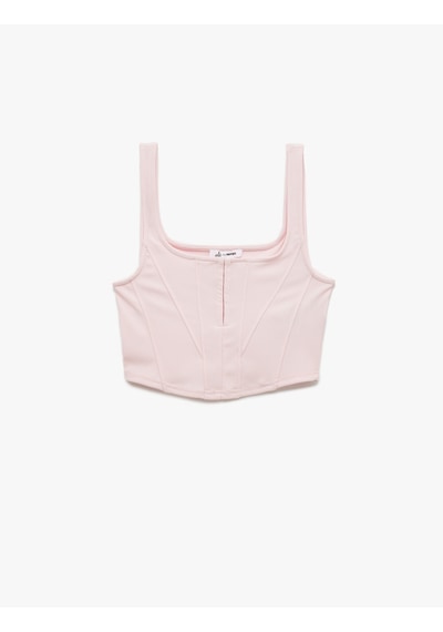 Koton Kare Yaka Korse Detaylı Kolsuz Slim Fit Crop Bluz Pembe 5sal30311ık Gül