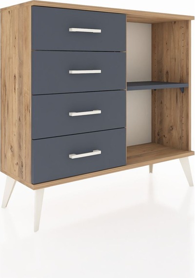 Arges Şifonyer Tek Raflı 4 Çekmeceli 88x30x80 Çam-antrasit Antrasit