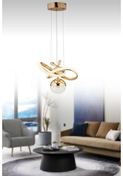 Tek Toplu Gold Kaplamalı 3 Renk Ledli Avize Gold