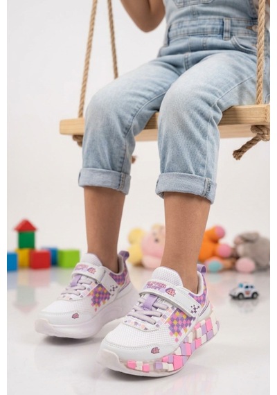Ruffon 1030 P Beyaz-mor-lila Kız Çocuk Spor Ayakkabı