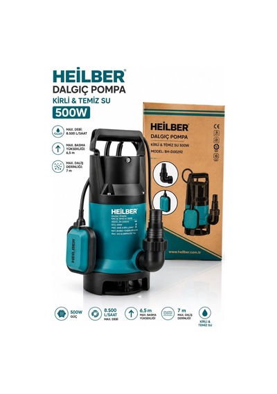 Heilber Ba0115394 500w Şamandıralı Kirli Ve Temiz Su Dalgıç Pompası 8.500 L/saat Debi 6,5 Metre Basma