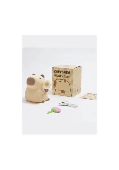 Sevimli Capybara Gece Lambası - Çiçekli Beyaz Beyaz