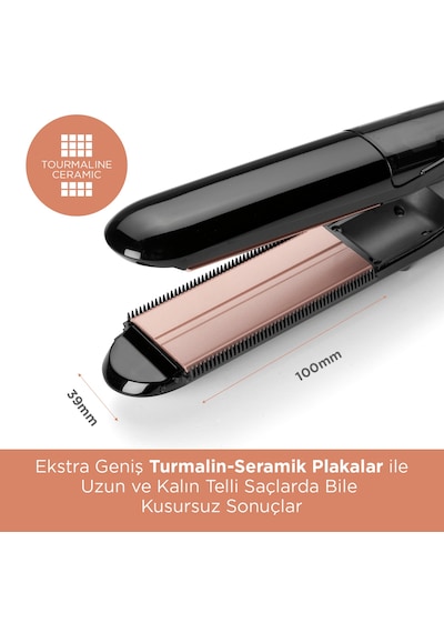 Babyliss Steam Smooth 39mm 230 Derece 5 Isı Ayarı Turmalin Seramik İyon Etkili Buharlı Saç Düzleştirici St493e