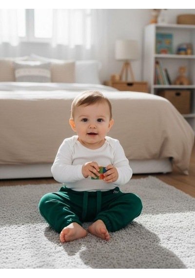 Zekids Erkek Çocuk Pamuklu Bel Paça Lastikli Eşofman Altı-16390 Yeşil