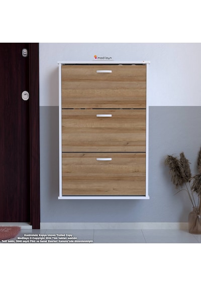 Modilayn Varbi Asma Kapı Önü 52 X 107 X 25, 5 Cm Lik 3 Düşer Kapak 6 Göz Bölmeli Ayakkabılık Beyaz - Meşe Modilayn Varbi Asma Kapı Önü 52 X 107 X 25, 5 Cm Lik 3 Düşer Kapak 6 Göz Bölmeli Ayakkabılık Beyaz - Meşe