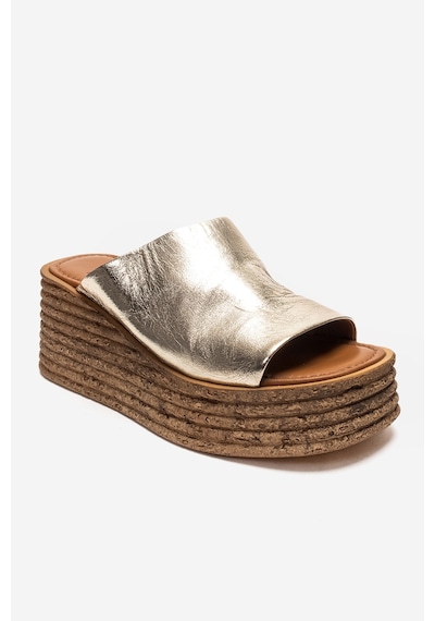 Luvishoes Marc Altın Hakiki Deri Dolgu Topuklu Kadın Terlik