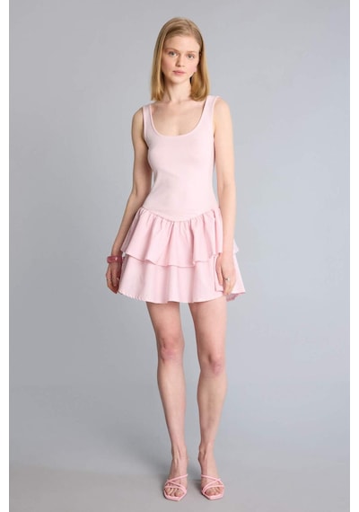 Defacto U Yaka Kısa Kollu Mini Elbise H7108ax26smpn440 Pembe-pn440