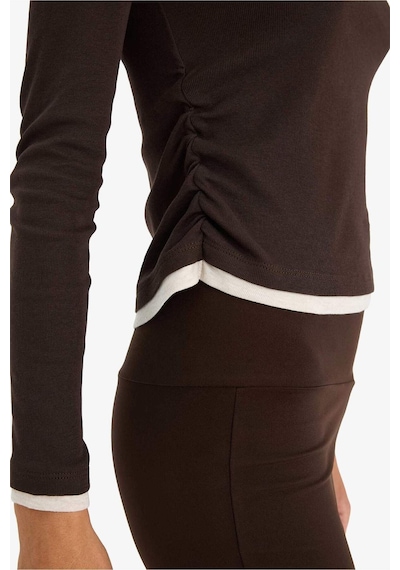Defacto Slim Fit Dar Kesim Bisiklet Yaka Ribana Uzun Kollu Tişört E6548ax25aubn267 Kahve