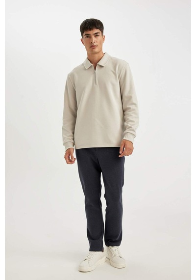 DeFacto Regular Fit Polo Yaka Yarım Fermuarlı Basic Düz Sweatshirt D2279AX24AUGR425 Gri