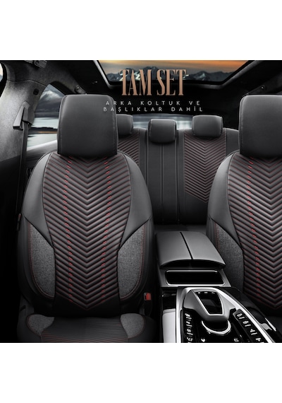 Advanced Design Özel Tasarım Premium Süet-Deri Ekstra Destekli Universal Oto Koltuk Kılıfı Tam Set