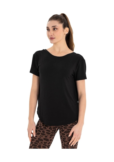 Inguz Sırt Detay Modal Yoga T-shirt SIYAH