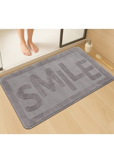 Doğal Kaymaz Taban Banyo Paspas Uzun Ömürlü Yumuşak Dokulu Su Emici Yıkanabilir Smile 60x100 Gri