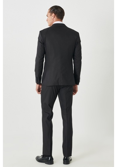 Ac&Co / Altınyıldız Classics Slim Fit Dar Kesim Mono Yaka Desenli Yelekli Smokin Takım Siyah