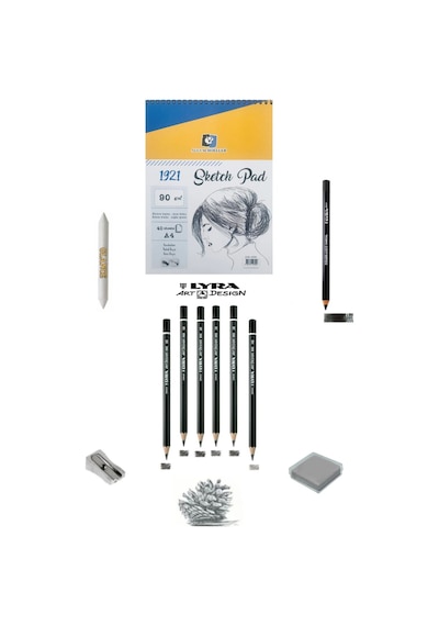 Alex Schoeller Sketch Pad Eskiz Defteri 90gr A4 40 Yaprak Lyra Dereceli Karakalem Eskiz Çizim Seti