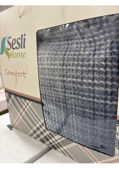 Sesli Comfort Mavi Beyaz Geçişli Skoç Pamuk Örme Battaniye 200x220 Çift Kişilik Battal Diğer