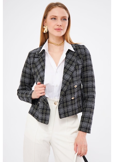 Armonika Kadın Haki Kruvaze Yaka Tüvit Crop Ceket Arm-24k001014