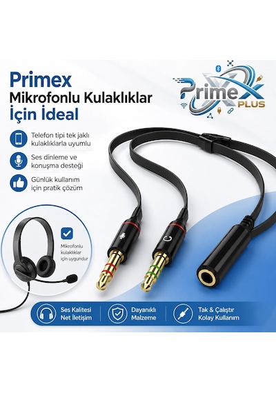 Lexroo Px-8005 Kulaklık Mikrofon Ayırıcı, 3.5 Mm Jak 1 Dişi 2 Erkek Y Splitter Standart