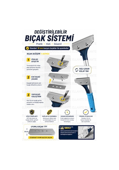Profesyonel Kazıma Bıçağı 30 Cm 18 Mm Değiştirilebilir Bıçaklı Boya Cam Etiket Derz Kazıyıcı