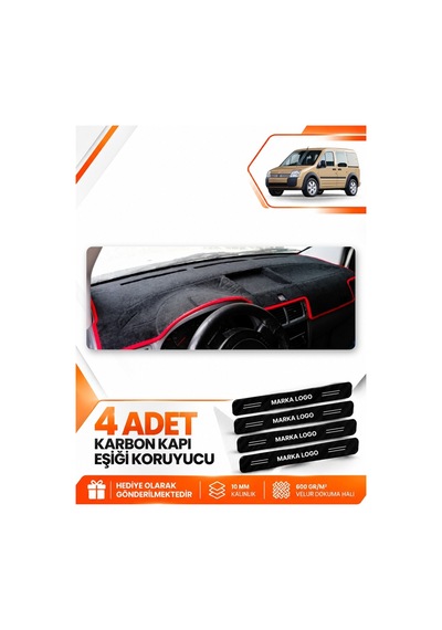Ford Connect 2002-2008 Uyumlu Ön Torpido Koruma Kılıfı Halısı Örtüsü - Siyah Kırmızı