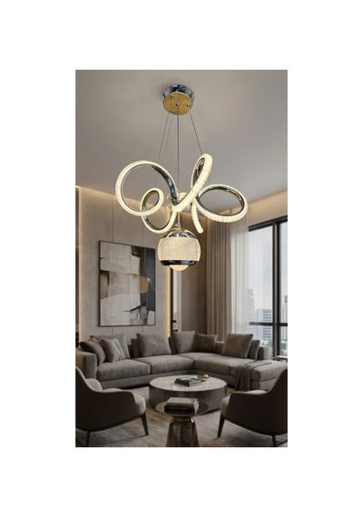 Kıvrım Tekli Simli Yakamoz Top Modern Sarkıt Led Avize Kumandalı Krom Krom