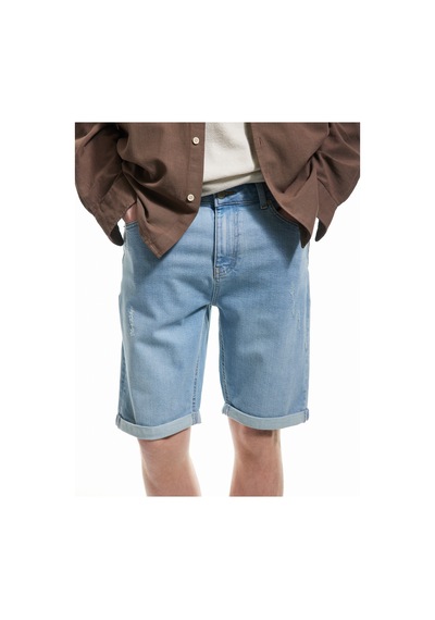 Koton Pamuklu Katlamalı Paça Bermuda Slim Fit Denim Şort Bleach 5sam40001ıd Açık Mavi