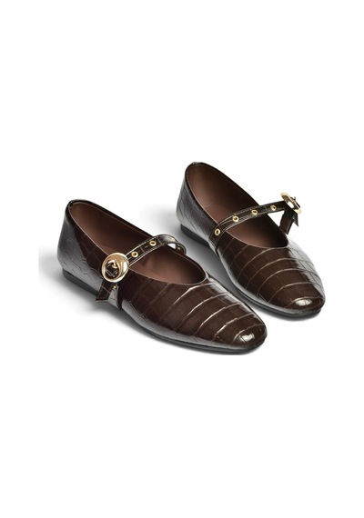 Fox Shoes Z920350011 Kahverengi Kroko Basklı Kadın Babet