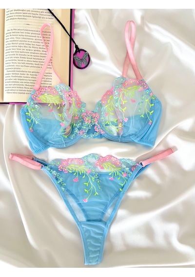Arinda Babylue Bebe Mavisi Zarif Çiçek Desenli İşlemeli Brode Kapsız Balenli Bralette Sütyen Tanga Alt Üst Çamaşırı Takımı 2 Parça Arinda Babylue Bebe Mavisi Zarif Çiçek Desenli İşlemeli Brode Kapsız Balenli Bralette Sütyen Tanga Alt Üst Çamaşırı Takımı 2 Parça