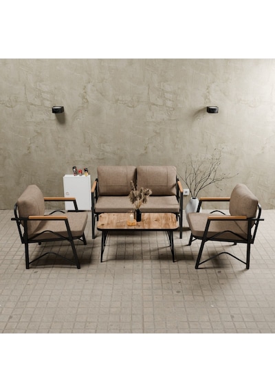 Mb Garden Furnıture Simetri Model, Balkon, Bahçe, Cafe, Metal Koltuk Takımı,bahçe Takımı,çay Seti,2+1+1+sehpalı Süngerli Cappuccino