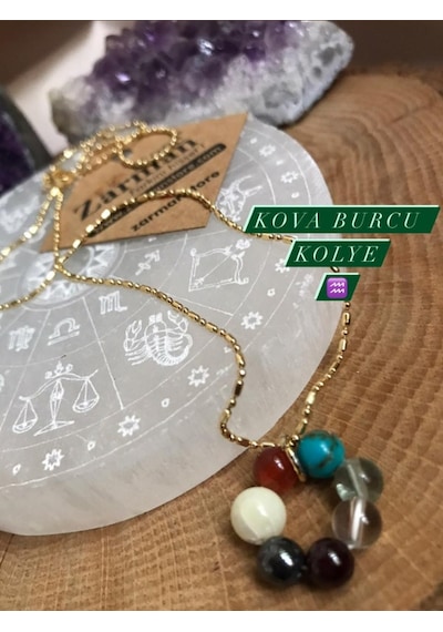 Sertifikalı Kova Burcu Doğal Taş Kolye Gümüş