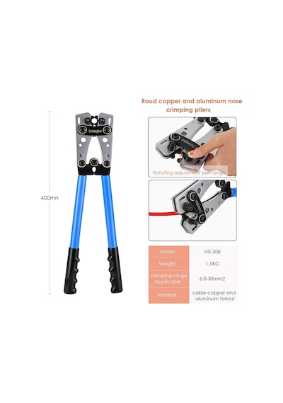 Hx-50b Akü Kablo Pabucu Sıkma Pensesi 6 50 Mm² Kablo Sıkma Kapasitesi Güçlendirilmiş Gövde + 60 Adet Terminal