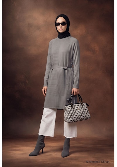 Armine Trend Kemer Detaylı Bisiklet Yaka Uzun Kollu Asimetrik Dokulu Triko Tunik Gri 26ktd410 Armine Trend Kemer Detaylı Bisiklet Yaka Uzun Kollu Asimetrik Dokulu Triko Tunik Gri 26ktd410