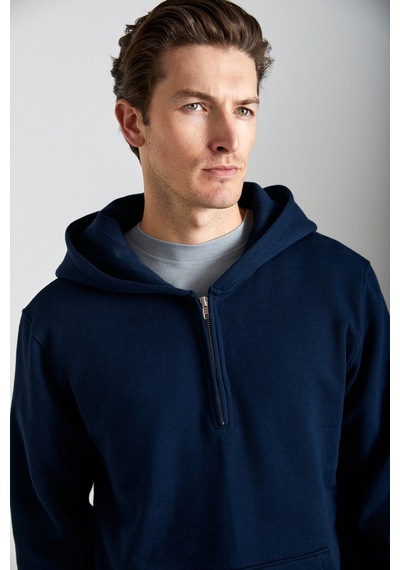 Grimelange Cancelled Erkek Pamuk Kapüşonlu Fermuarlı Yaka Lacivert Sweatshirt