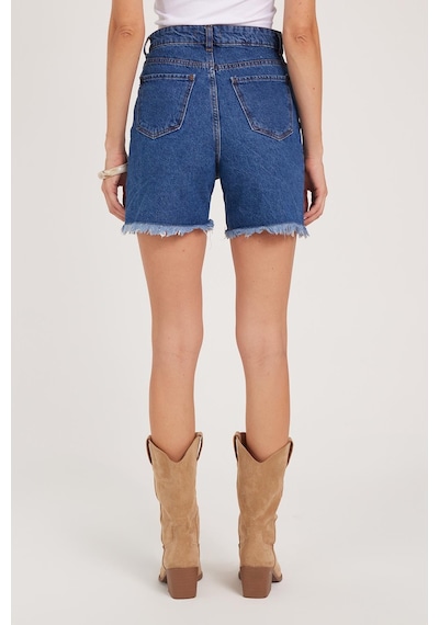 Tudors Kadın Regular Fit Klasik Kesim Pamuklu Mavi Jean Kot Şort-39917 Mavi