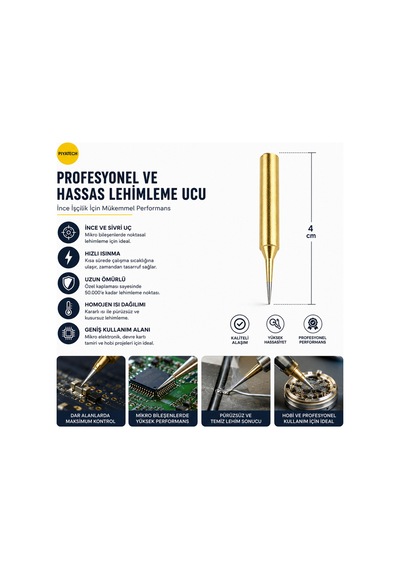 İnce Sivri Uçlu Profesyonel Havya Ucu 4 Cm Hassas Lehimleme Ucu Yüksek Dayanımlı
