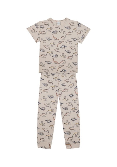 Antebies Organik Bej Dinazor Desenli Beli Lastikli Kısa Kollu Erkek Çocuk Pijama Takımı Krem Antebies Organik Bej Dinazor Desenli Beli Lastikli Kısa Kollu Erkek Çocuk Pijama Takımı Krem